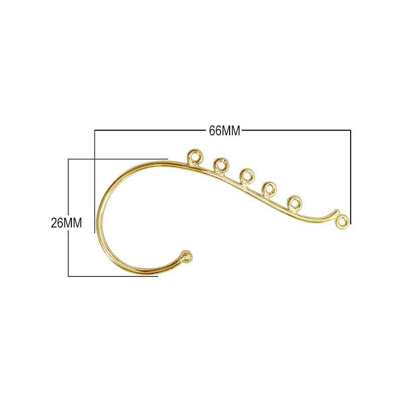 Bulk 18K Gold Overlay Over Copper jewelry findings featuring teardrop chandelier frames, circular multi-loop components, and a six-loop chandelier ear cuff for professional manufacturing.