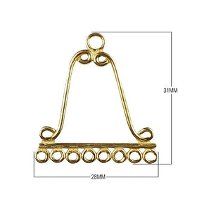 Bulk 18K Gold Overlay Over copper jewelry findings featuring teardrop chandelier frames, circular multi-loop components, and a six-loop chandelier ear cuff for professional manufacturing.