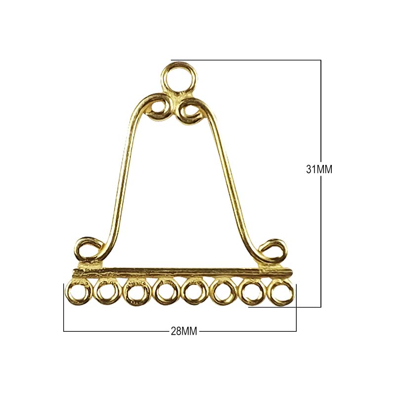 Bulk 18K Gold Overlay Over copper jewelry findings featuring teardrop chandelier frames, circular multi-loop components, and a six-loop chandelier ear cuff for professional manufacturing.