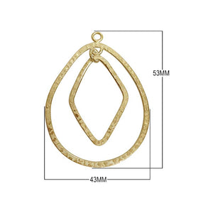 18K Gold Overlay Teardrop And Diamond Connector With Textured Finish Handcrafted In India