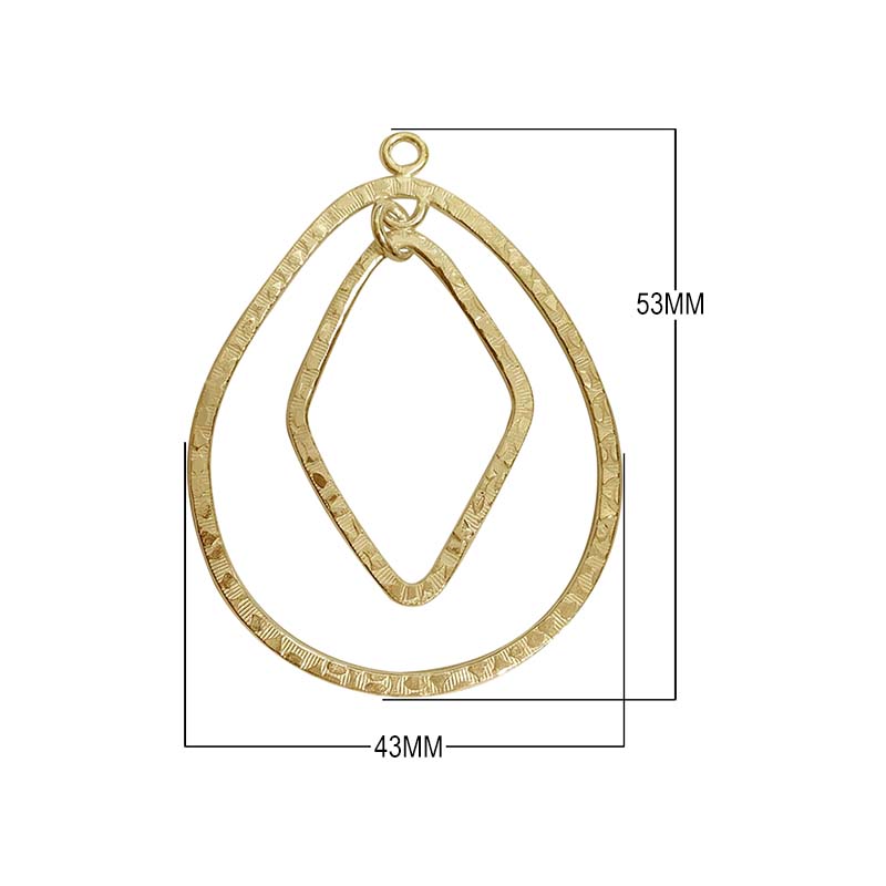 18K Gold Overlay Teardrop And Diamond Connector With Textured Finish Handcrafted In India
