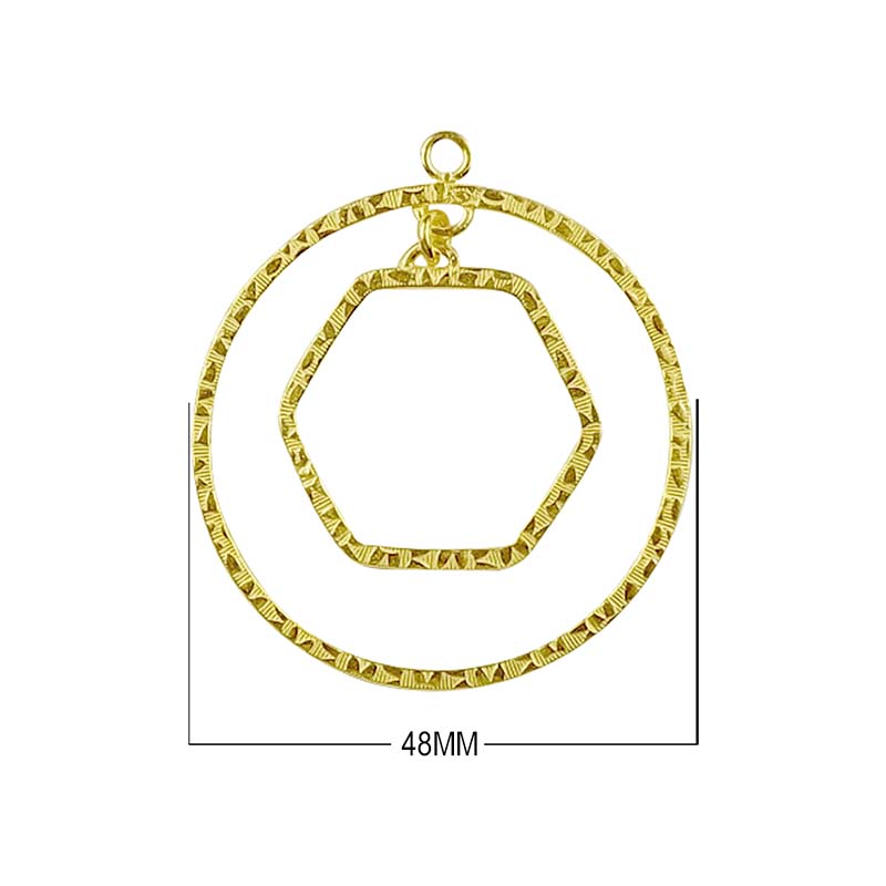 18K Gold Overlay Circle And Hexagon Connector With Textured Finish Handcrafted In India