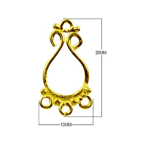 18K Gold Overlay Decorative Teardrop Connector With Five Loops Handcrafted In India