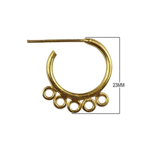 18K Gold Overlay Half Hoop Earwire With Five Loop Connector Handcrafted In India With High Gloss Finish