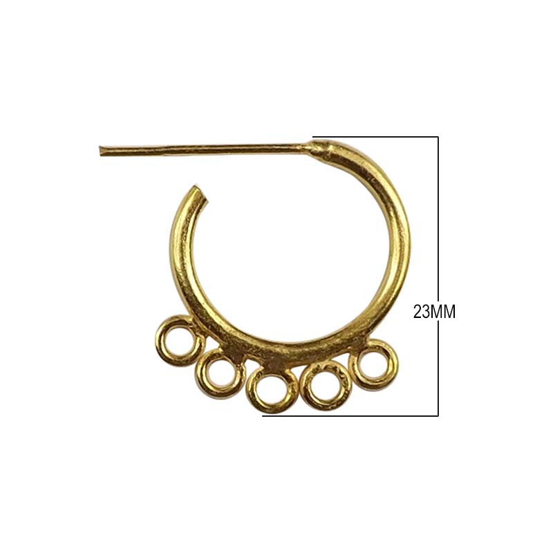 18K Gold Overlay Half Hoop Earwire With Five Loop Connector Handcrafted In India With High Gloss Finish