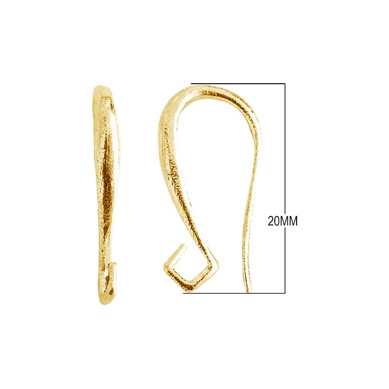 18K Gold Overlay Curved Hook Earwire Component Handcrafted In India With Polished Golden Finish