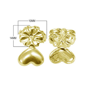 18K Gold Overlay Heart And Flower Earwire Component Handcrafted In India With Polished Golden Finish