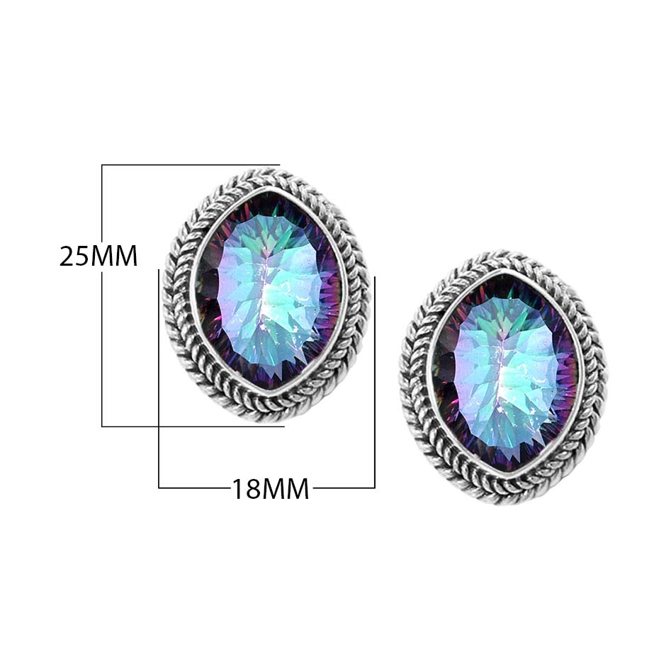 Sterling Silver Stud Earrings With Mystic Quartz Oval Stone And Rope Frame