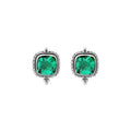 Sterling silver cushion stud earrings with faceted green quartz, handcrafted Bali wholesale jewelry