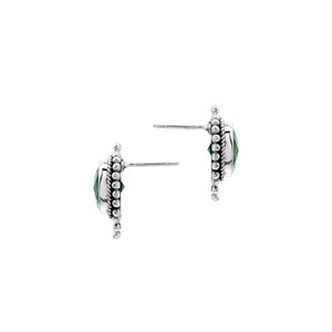 Sterling silver cushion stud earrings with faceted green quartz, handcrafted Bali wholesale jewelry