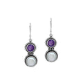 Sterling Silver Amethyst Quartz White Pearl Dual-Stone Rope Accent Earrings