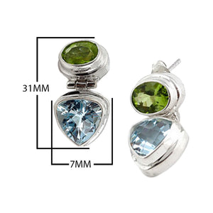 Sterling Silver Peridot Quartz Blue Topaz Quartz Two-Stone Geometric Earrings