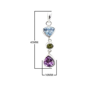 Wholesale Sterling Silver Blue Topaz Quartz Peridot Amethyst Quartz Drop Pendant.