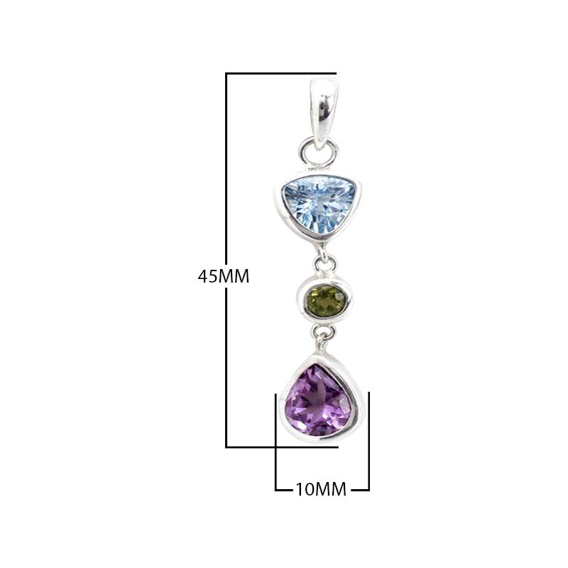 Wholesale Sterling Silver Blue Topaz Quartz Peridot Amethyst Quartz Drop Pendant.