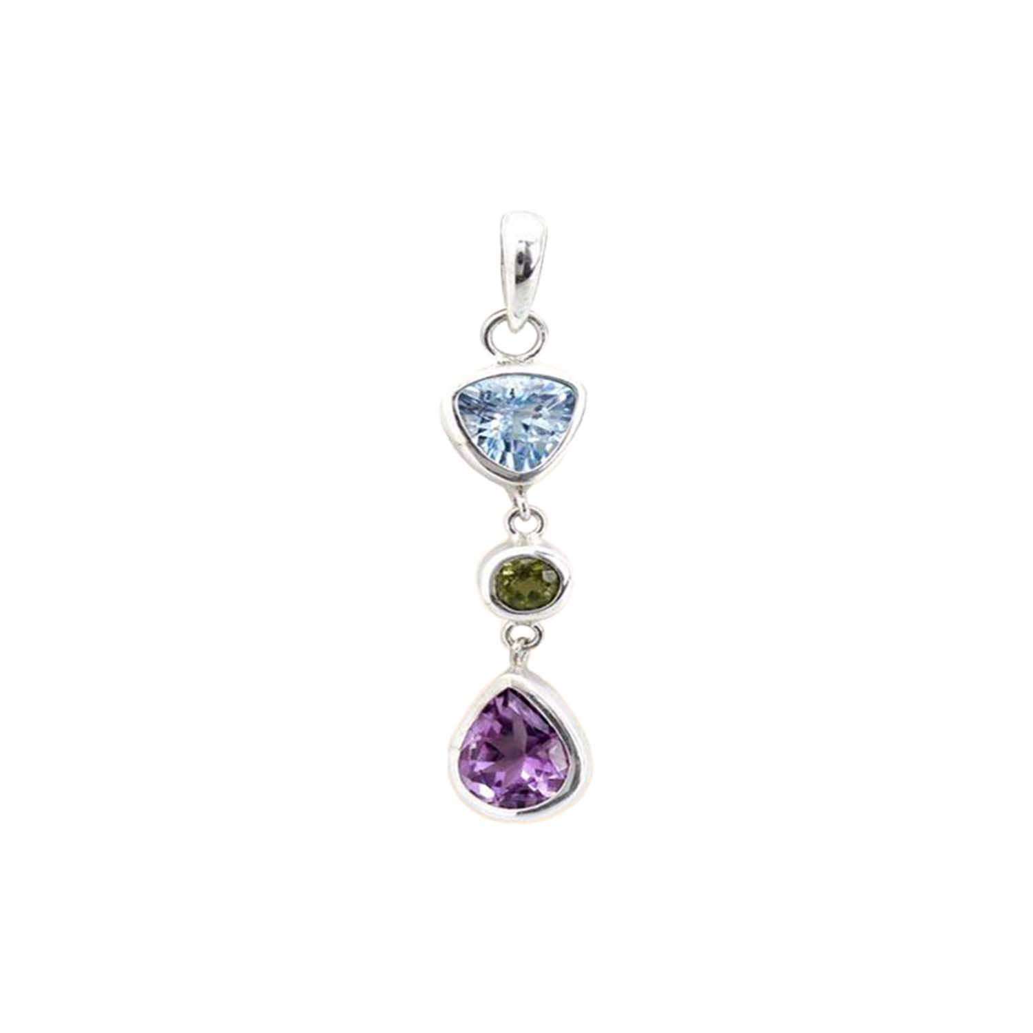 Wholesale Sterling Silver Blue Topaz Quartz Peridot Amethyst Quartz Drop Pendant.
