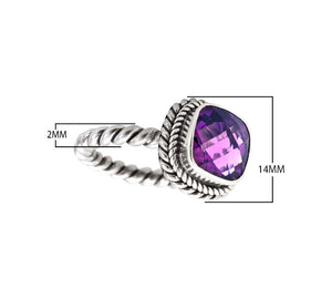 Sterling Silver Rope Band Ring With Amethyst Quartz Cushion Center