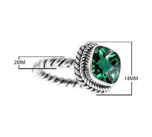 Sterling Silver Rope Band Ring With Green Quartz Cushion Center