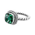 Sterling Silver Rope Band Ring With Green Quartz Cushion Center