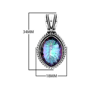 Sterling Silver Pendant With Mystic Quartz Oval Stone And Rope Frame