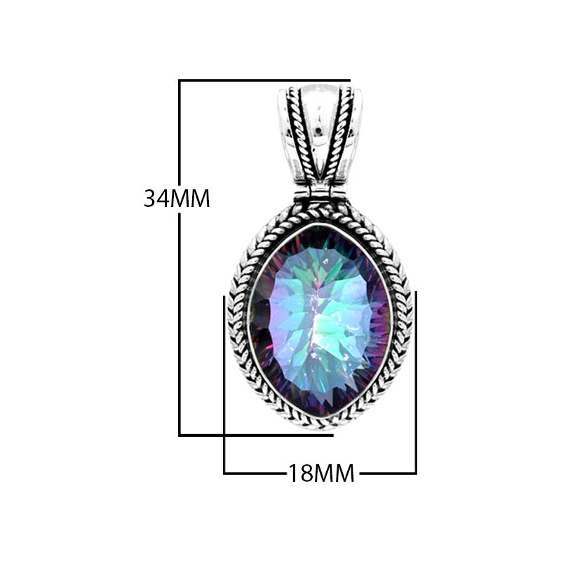 Sterling Silver Pendant With Mystic Quartz Oval Stone And Rope Frame