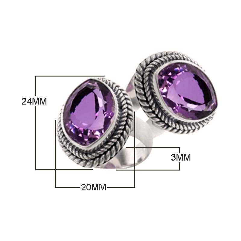 Sterling Silver Double-Stone Ring With Amethyst Quartz And Rope Detailing