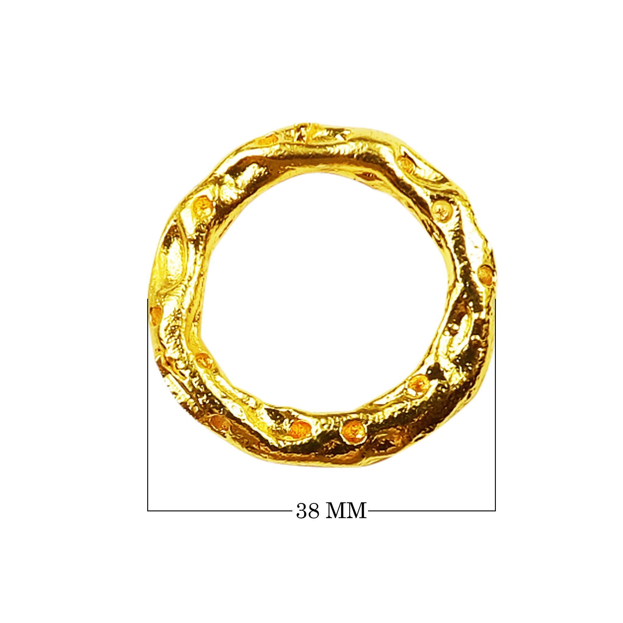Handcrafted textured circle ring with 18K Gold Overlay over Copper, artisan-made jewelry from India.