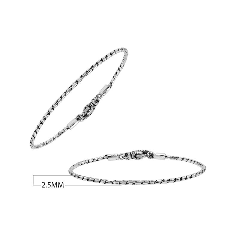 Sterling Silver Bali Handcrafted Twisted Chain Bracelet With Decorative Hook Clasp.