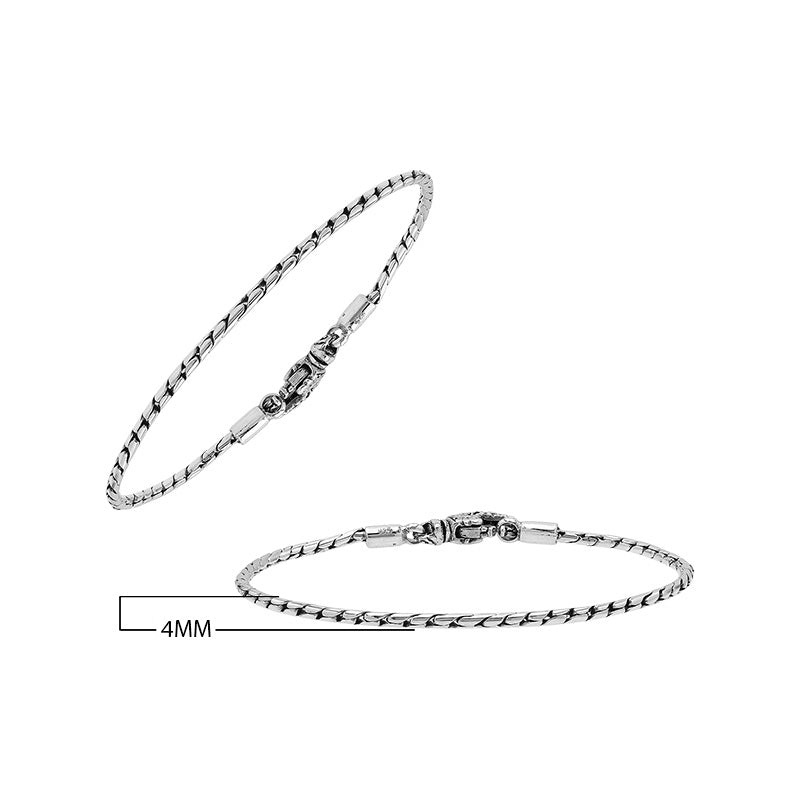 Sterling silver Bali rope-pattern bracelet with polished finish and Lobster clasp.
