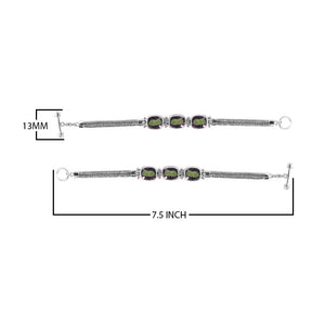 Sterling Silver Bali Mystic Quartz Cushion Link Bracelet With Woven Chain And Toggle Clasp.