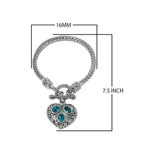 Wholesale Sterling Silver Woven Bracelet With Blue Topaz Quartz Heart Medallion