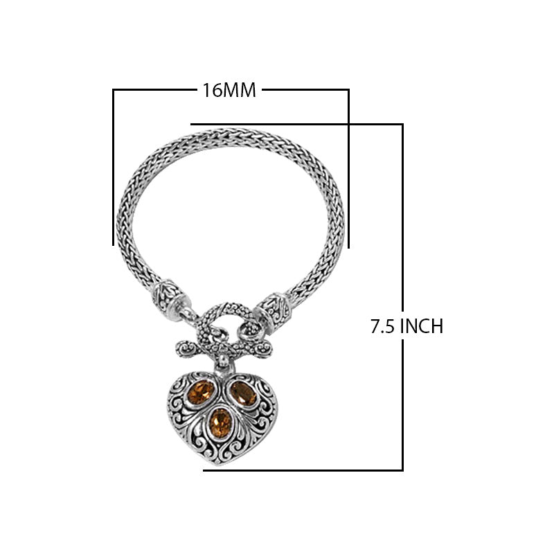 Wholesale Sterling Silver Woven Bracelet With Citrine Quartz Heart Medallion