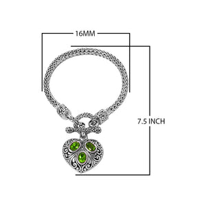 Wholesale Sterling Silver Woven Bracelet With Peridot Quartz Heart Medallion