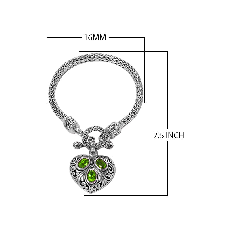 Wholesale Sterling Silver Woven Bracelet With Peridot Quartz Heart Medallion