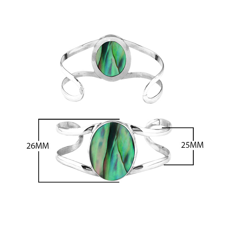Wholesale Sterling Silver Cuff Bracelet With Oval Abalone Shell Centerpiece