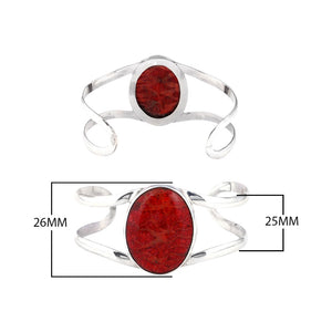 Wholesale Sterling Silver Cuff Bracelet With Oval Red Coral Centerpiece