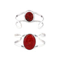 Wholesale Sterling Silver Cuff Bracelet With Oval Red Coral Centerpiece