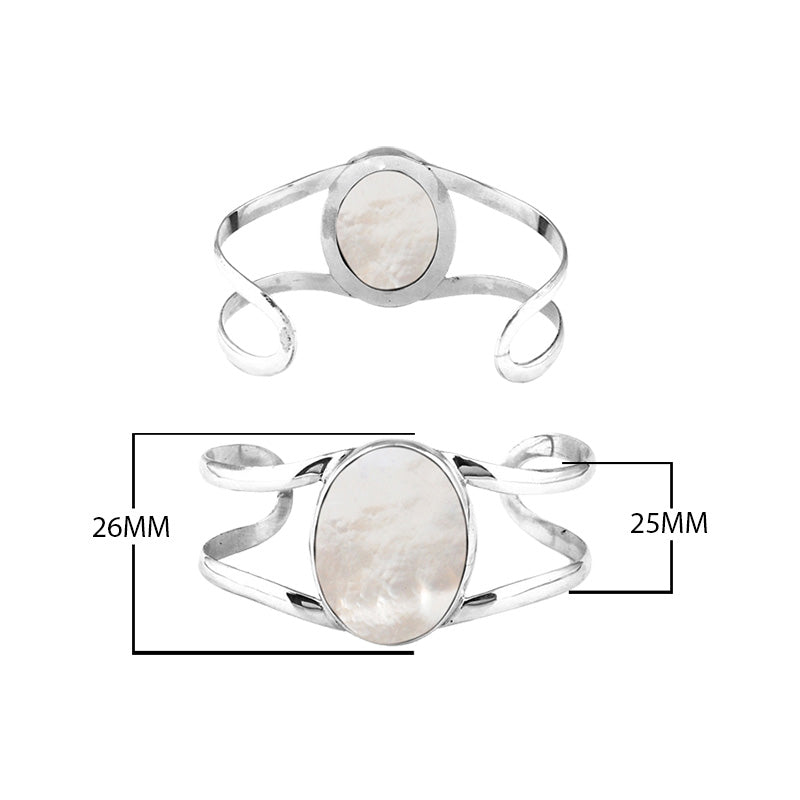 Wholesale Sterling Silver Cuff Bracelet With Oval Mother Of Pearl Centerpiece