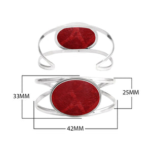 Wholesale Sterling Silver Cuff Bracelet With Oval Red Coral Centerpiece