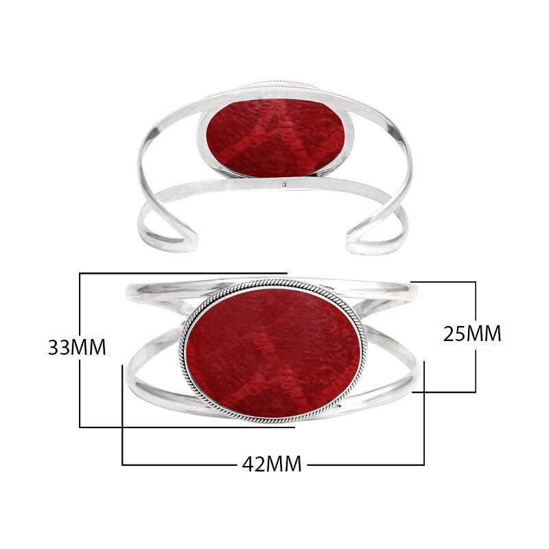 Wholesale Sterling Silver Cuff Bracelet With Oval Red Coral Centerpiece