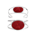 Wholesale Sterling Silver Cuff Bracelet With Oval Red Coral Centerpiece