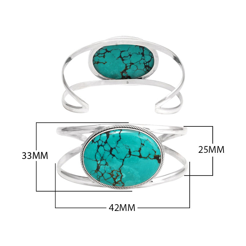 Wholesale Sterling Silver Cuff Bracelet With Oval Turquoise Shell Centerpiece