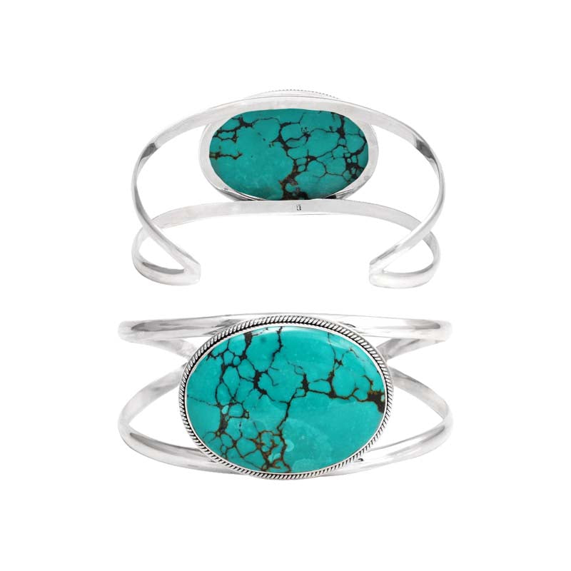 Wholesale Sterling Silver Cuff Bracelet With Oval Turquoise Shell Centerpiece