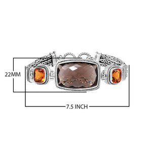 Wholesale Sterling Silver Bracelet With Smoky Quartz And Citrine Quartz Faceted Center Design