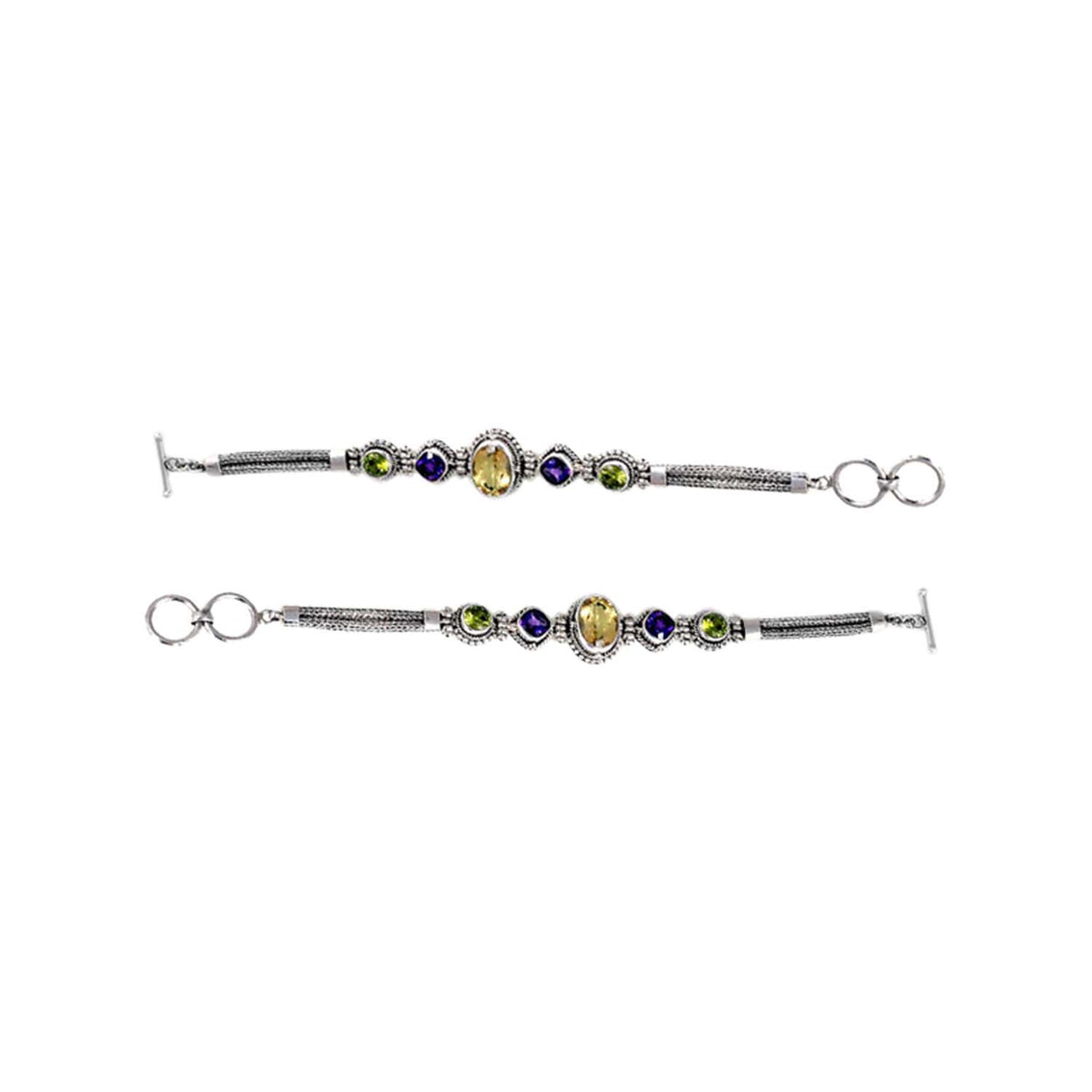 Wholesale Sterling Silver Multi-Stone Bracelet With Citrine Quartz, Amethyst Quartz, And Peridot Quartz