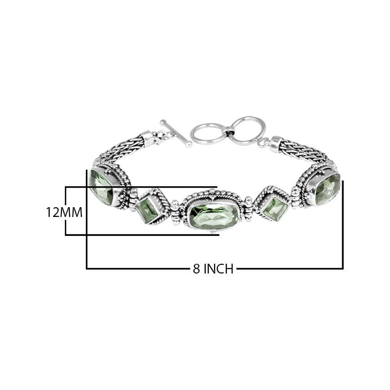 Wholesale Sterling Silver Bracelet With Green Amethyst Quartz Multi-Shape Stones