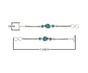 Sterling Silver Bracelet With Blue Topaz Quartz Oval And Trillion Stones With Woven Chain Links