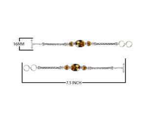 Sterling Silver Bracelet With Citrine Quartz Oval And Trillion Stones With Woven Chain Links