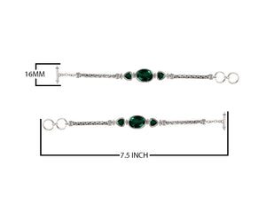 Sterling Silver Bracelet With Green Quartz Oval And Trillion Stones With Woven Chain Links