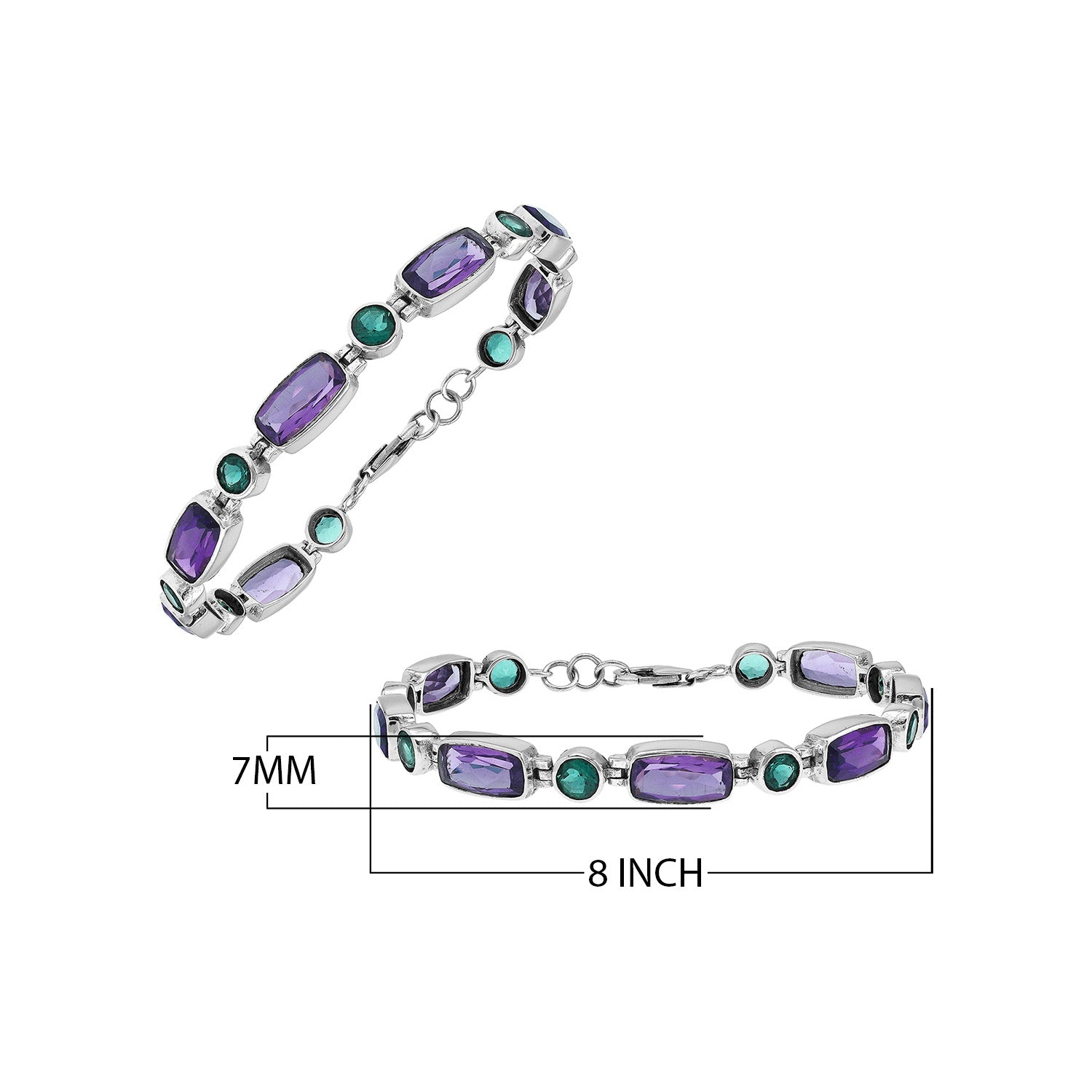 Wholesale sterling silver bracelet with Green Quartz and Amethyst Quartz handcrafted in Bali