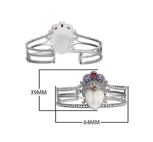 Sterling Silver Balinese Cuff Bracelet With Bone Face Garnet Quartz Citrine Quartz And Amethyst Quartz Accents
